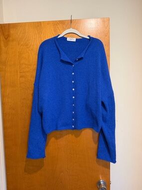 Carly Jean Los Angeles Royal Blue Button-Up  Cardigan